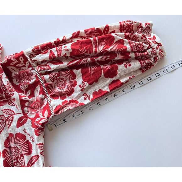 FARM Rio Pineapple Garden Floral-Print Linen-Blend Jumpsuit in Red & White Sz M - Picture 16 of 16